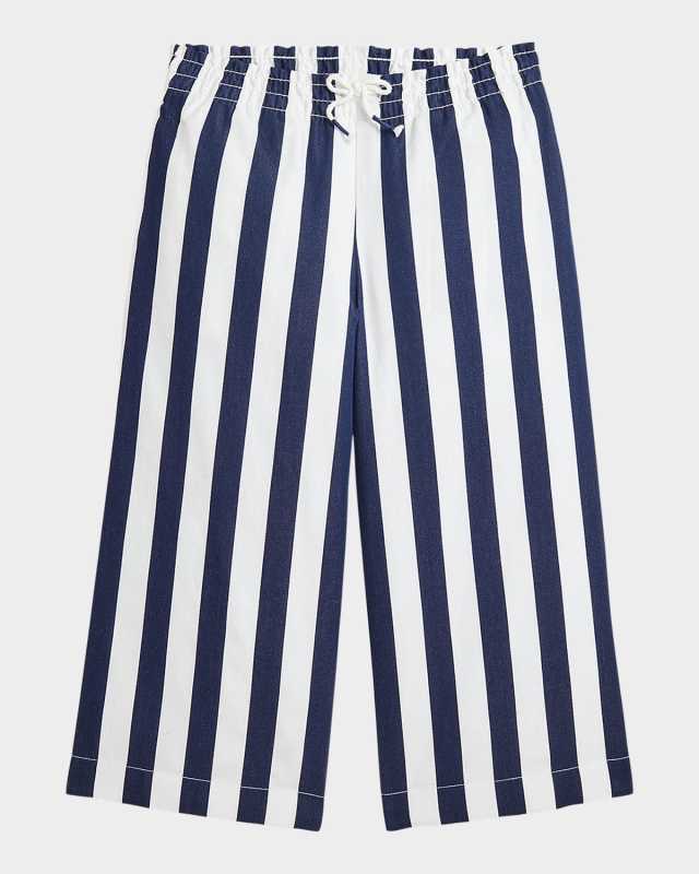 Girl's Cotton Dobby Striped Wide-Leg Pants, Size 2-6X